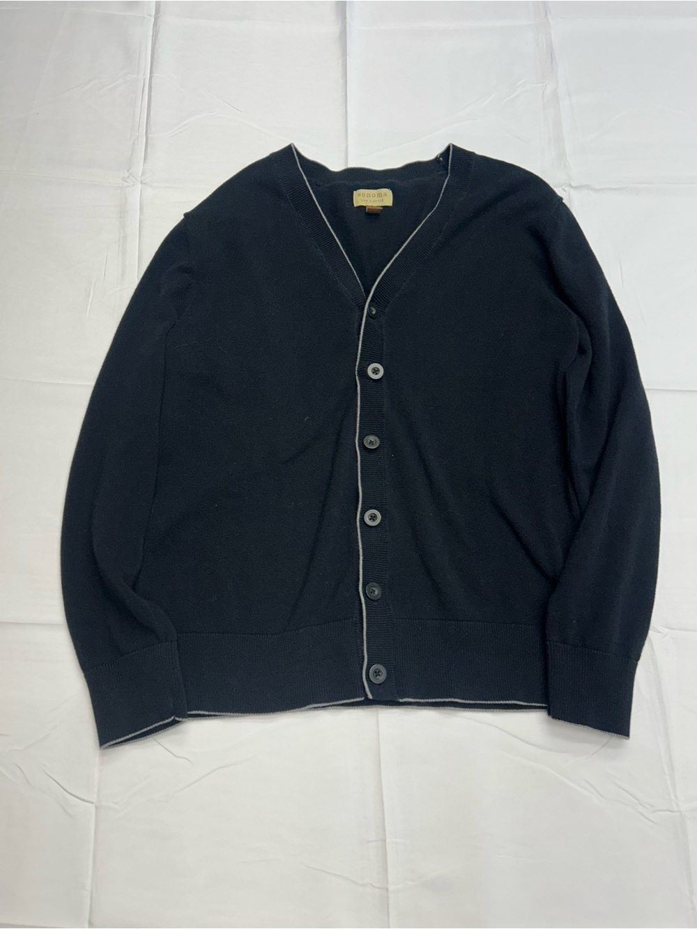 Sonoma Life Style Black V-Neck Cardigan Sweater Trim Detail Small S